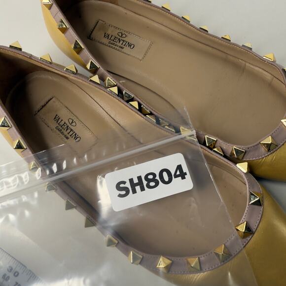 Valentino Metallic Gold Leather Rockstud Ballet Flats Size 38 *flaw - Picture 8 of 10